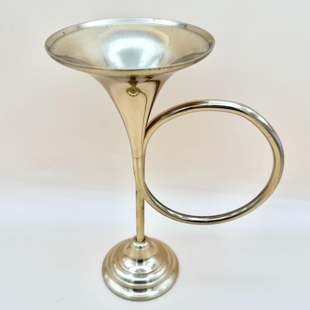 Vintage Bombay Company Solid Brass French Horn Candlestick Holder 9" 1.3 lbs - Picture 4 of 10